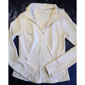 Athleta Hope Yoga Jacket White Full Zip Stretch Size Small Removable Hoodie